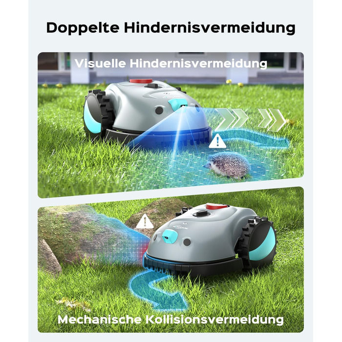 Робот-газонокосачка V100 без обмеженого кабелю з камерою, уникнення перешкод, навігація Vision, акумулятор 4 Ah, 150㎡, запасні леза, спіральне косіння (світло-сірий)