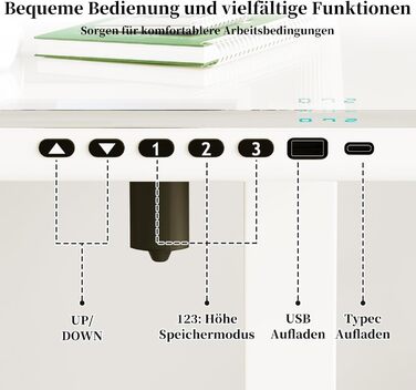 Електричний стіл JUMMICO з регулюванням висоти, 120x60 см, з висувною шухлядою, для офісу та дому, білий