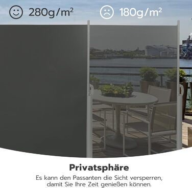 Висувна бокова маркіза LARMNEE 190x500 см, темно-сіра, сонцезахисна та захист від поглядів, для балкона, тераси, саду
