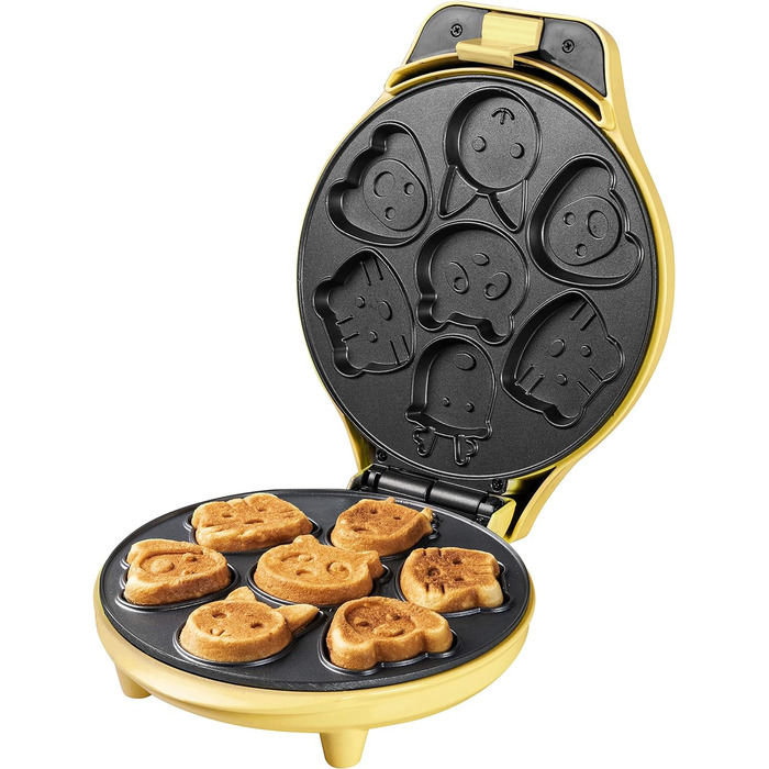 Вафельниця Bestron для міні-печива, міні-печивниця з тваринними мотивами, вафельниця для міні-вафельного печива, з лампою для випічки та антипригарним покриттям, 700 Вт, колір (жовтий)