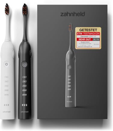 Електрична звукова зубна щітка Zahnheld® Gero G2 з чохлом для подорожей та насадкою | 5 режимів чищення, тривалий час роботи, білий | 1x білий, 2x білий + чорний