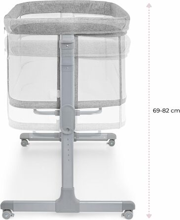 Дитяче ліжко Moby-System Luna 3 в 1: ліжко, манеж, подорожі з матрацом. Регулювання висоти, до 9 кг, знімні бортики, 4 колеса, сірий колір