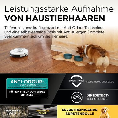 Робот-пилосос Shark PowerDetect з автопорожненням, самоочищення, до 60 днів роботи, для шерсті тварин, килимів та твердих підлог, з 3D та LiDAR навігацією, 14,5 см, білий