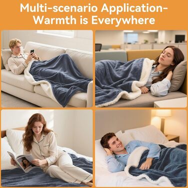 Електрична гріюча ковдра з автовимкненням 160x130 см, 9 температурних режимів, таймер, LED-дисплей, пральна, для софи, ліжка, офісу, подарунок, сірий колір