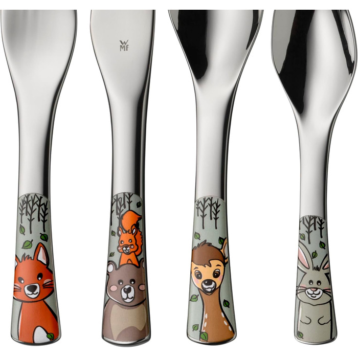 Набір дитячого столового прибору WMF Waldfreunde, нержавіюча сталь, 4 шт., для дітей від 3 років, Cromargan, придатний для миття в посудомийній машині