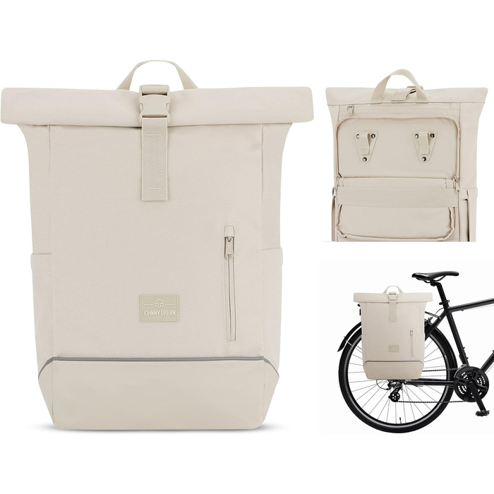 Міські кофри Johnny для багажу жіночі та чоловічі бежеві - Robin Medium Bike - Велосипедна сумка 2 в 1 Рюкзак і сумка для багажу Задня частина - водовідштовхувальний пісок Поліестер