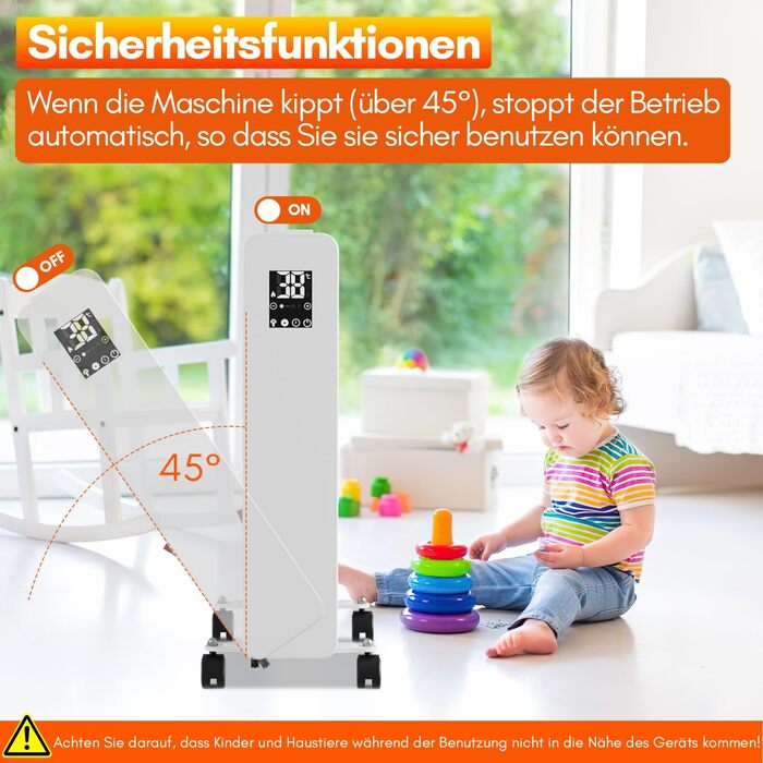 Електричний конвектор Daromigo з термостатом та Wi-Fi, 2000W, IP24, настінний, інфрачервоний, чорний, енергозберігаючий