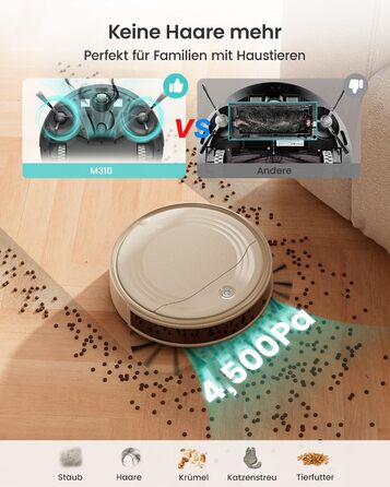 Робот-пилосос LEFANT M330 з функцією миття, 5000Pa, лазерна навігація, PSD-технологія, APP, 160 хв, для тварин, килима, твердих підлог, сірий (M310 Champagne)