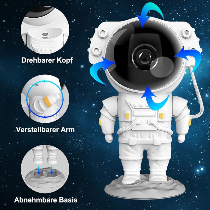 Світлодіодний проектор зоряного неба Nigecue Astronaut з дистанційним керуванням, таймером і нічником для дітей