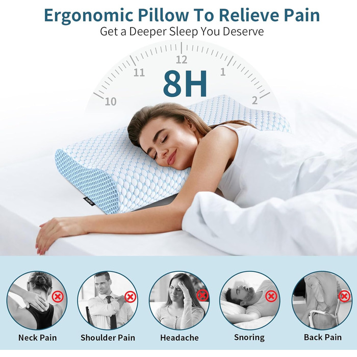 Ортопедична подушка під шию для зняття болю, Memory Foam, підтримка для сну на боці, спині та животі, охолоджуюча, ергономічна