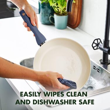 Набір посуду GreenPan Rio 16 предметів, антипригарне покриття з кераміки, без PFOA та PFAS, для здорового приготування, легко миється, сумісний з посудомийною машиною, синій