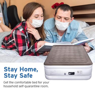 Надувне ліжко Etekcity EAM-ET2/EAM-DQE1: односпальне, для кемпінгу, 203x152x46 см, біле/коричневе