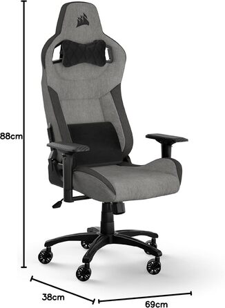 Ігрове крісло Corsair T3 RUSH Fabric (2023) – комфорт та стиль, натхненний автоспортом, тканинне покриття, підголовник та поперекова підтримка з пам'яті форми, антрацит