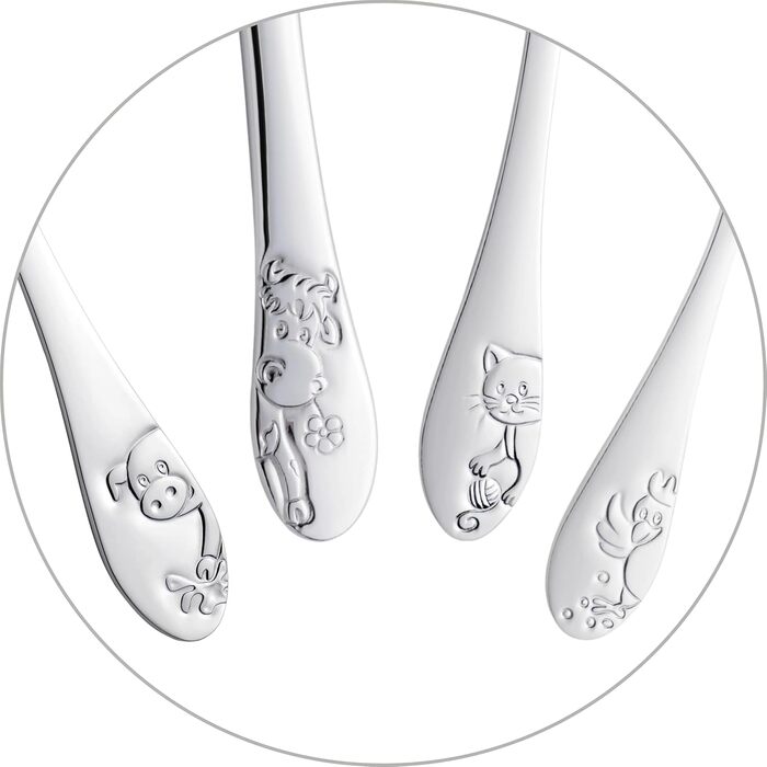 Персоналізований набір дитячого посуду Kinderbesteck (4 предмети) з гравіюванням імені – ніж, виделка, ложка, чайна ложка. Ідеальний подарунок на народження, хрещення, день народження (для любителів фермерської тематики)