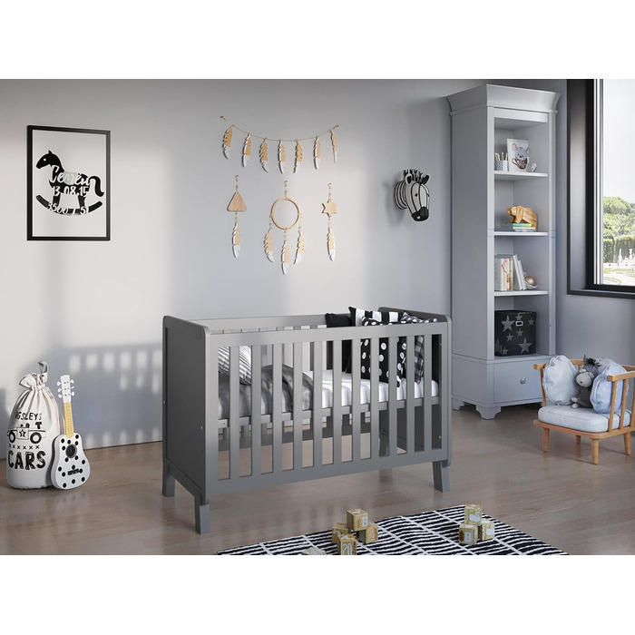 Дитяче ліжко-приліжкова ліжечко Love For Sleep 120x60 з матрацом з піною Aloe Vera, сіре - ліжко для новонароджених, збірна конструкція