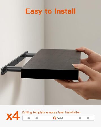 Полиця настінна Pipishell Wandregal Holz 40 см, набір 4 шт., дерево Paulownia, чорна - для кухні, ванної, спальні, офісу