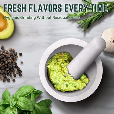 Мраморний ступка з товкачем Flexzion 14 см - набір для спецій, кухонний прилад, білий