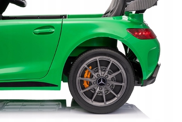 Дитячий електромобіль Mercedes GTR-S: м'які колеса EVA, шкіряне сидіння, білий колір, з пультом ДК