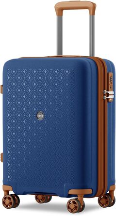 Валіза ручної поклажі KONO з тримачем для напоїв, жорсткий корпус, легкий поліпропілен, розширюваний, 4 колеса, TSA-замок (Темно-синій/Коричневий, M)