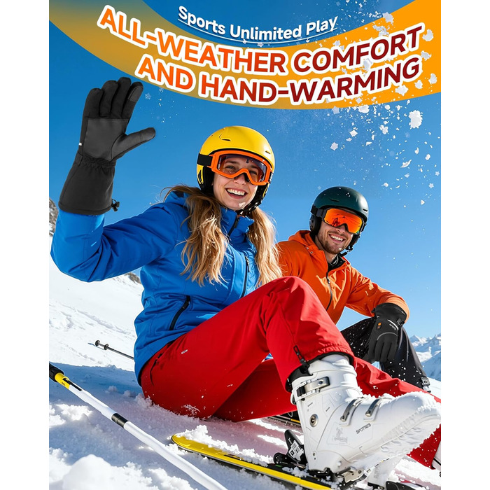 GoSkala Електричні гріючі рукавички для чоловіків, з акумулятором 7.4V 6000Ah, 3 режими нагріву, сенсорний екран, водонепроникні, з функцією Quick Dry, для катання на лижах, зимові рукавички (L, Чорний)