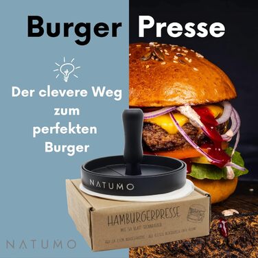 Набір для пресування гамбургерів NATUMO прес для гамбургерів, папір (50x), формочка для гамбургерів (Ø 11 см, 200 г), антипригарне покриття (чорне)