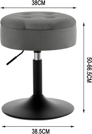 Крісло для туалетного столика WOLTU BH329sz-1, пуф з місцем для зберігання, регульована висота, обертається на 360°, сірий велюр