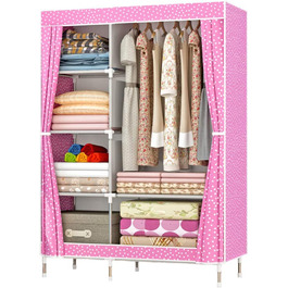 Шафа ZZBIQ з відділеннями і бічною кишенею, тканинний Шафа-гардероб з вішалками для одягу, місце для зберігання одягу, Вішалка для одягу, гардеробна, спальня (рожева точка)