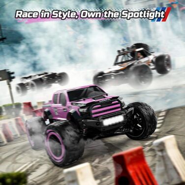 Радіокерований позашляховик DEERC 1:10 4WD 48+ км/год, Monstertruck для дорослих та дітей, рожевий, з 2 акумуляторами