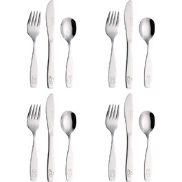 Набір дитячого столового прибору Exzact Edelstahl (12 шт.) - 4 виделки, 4 ножі, 4 ложки (Собака, Кіт, Заєць)