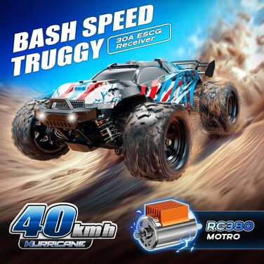 RC Автомобіль 1:18 Monstertruck 4WD, Повнопривідний позашляховик 40 км/год з металевим редуктором та 2x акумуляторами 1300mAh, Синій - для дорослих та дітей від 10 років