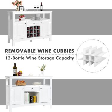 GIANTEX Буфет з полицями для вина, комод у шафу, білий, з ящиками та 2 шафами