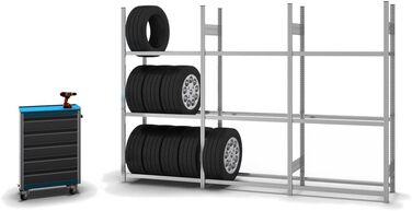 Регулятор для шин PROREGAL | Поличкова стійка | 200x100x40 см | 3 рівня | Макс. навантаження 150 кг | Оцинкована сталь | Стійка для шин у гараж