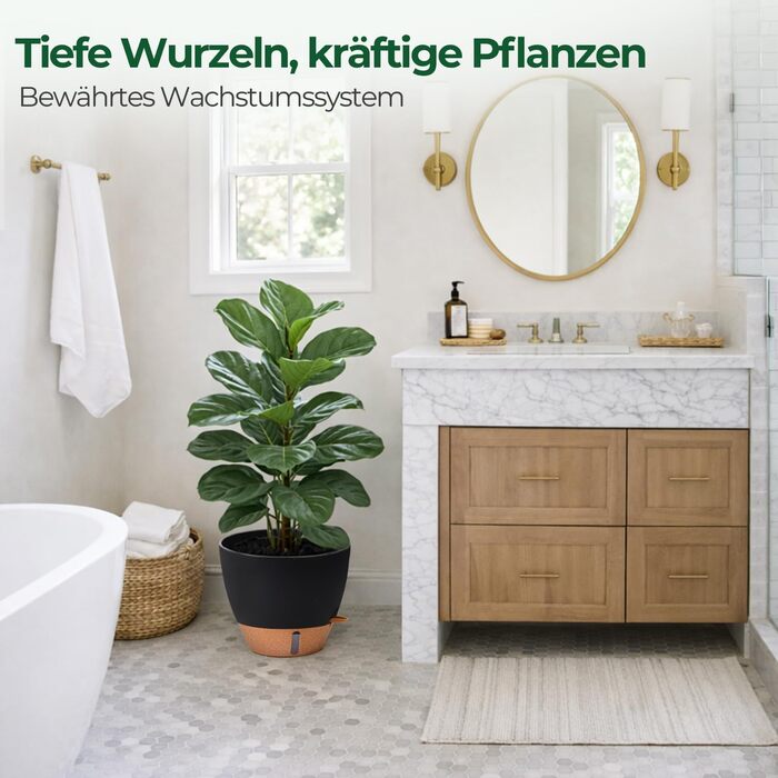 Набір з 4 самополивних горщиків T4U з індикатором рівня води, 30 см, чорний, для дому та саду