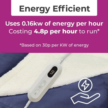 Електрична ковдра з підігрівом Neo, м'яка, з фланнелі та шерпою, двостороння, темно-синя