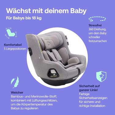 Автокрісло Bugaboo Owl by Nuna Isofix від народження до 4 років, 0-18 кг. Поворот на 360 градусів, група 0/1, максимальний комфорт і безпека, посилена оболонка та захист від бічних ударів, чорний (сірий)