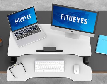 Регульований стіл-надставка FITUEYES для офісу, сидячи/стоячи, 92x40 см, з полицею для клавіатури, для двох моніторів, білий