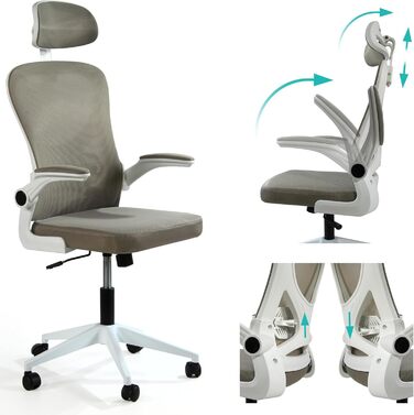 Офісний крісло Sesto Senso Ergo з підтримкою попереку та регульованими підлокітниками. Крісло для керівника з регульованою підголівником (світло-сірий)