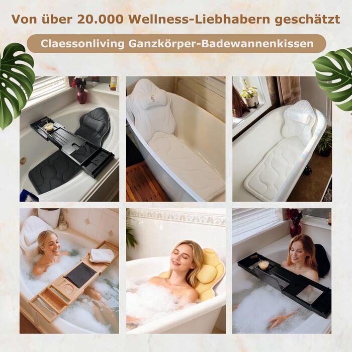 Подушка для ванни повний корпус (126x41 см) з підголівником (13 см) - біла (антрацит) - підтримка шиї, спини та ніг + сумка для прання та подорожей
