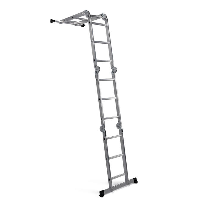 Багатоцільова драбина SOLID W3 алюмінієва зі сталевою платформою, срібна, hjh OFFICE