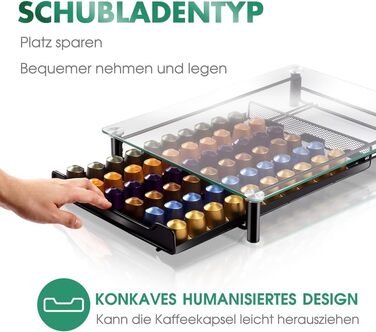 Підставка для капсул кави Masthome для Nespresso, на 60 капсул, зі скляною кришкою та шухлядою, з мікрофіброю