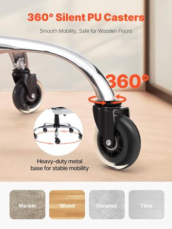 Крісло офісне VEVOR з PU шкірою, біле, для начальника з підніжкою, регульоване по висоті, до 181,43 кг, 860 x 610 мм, поворотне