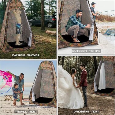 Намет для душу Brian & Dany Camping, Поп-ап туалетний намет, Переносний шатрів для переодягання з захистом від дощу та вікнами, Захисний намет для відпочинку на природі, UPF 50+ Водостійкий, 120 x 120 x 190 см, Оливковий (Камуфляж)