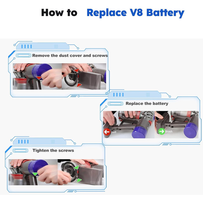 Змінна батарея 6000 мАг для Dyson V8, сумісна з V8 Absolute/Animal/Fluffy Filter