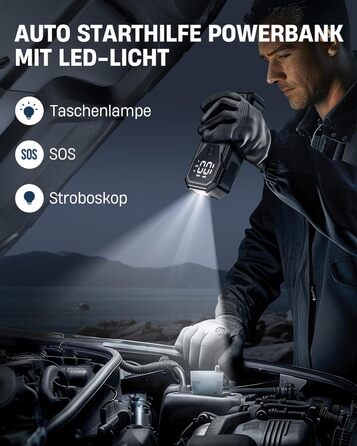 Портативний пусковий пристрій Powerbank для автомобіля, 8000A, 12V, для бензинових та дизельних двигунів, Jump Starter з LED, USB зарядка 3.0 BD40