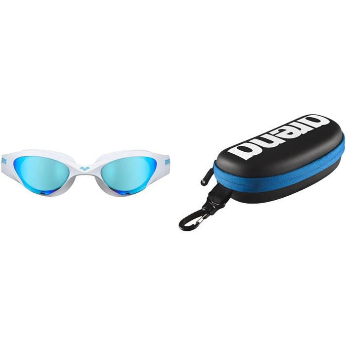 Синьо-біло-чорний (Один розмір підходить всім, комплект з футляром для окулярів для плавання, чорний)