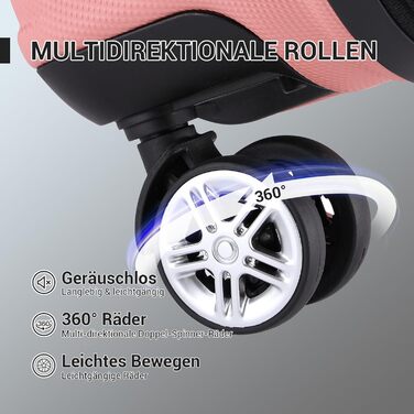 KONO Набір валіз 3 в 1 з ABS, рожевий колір, з TSA замком, M-L-XL, з роликами