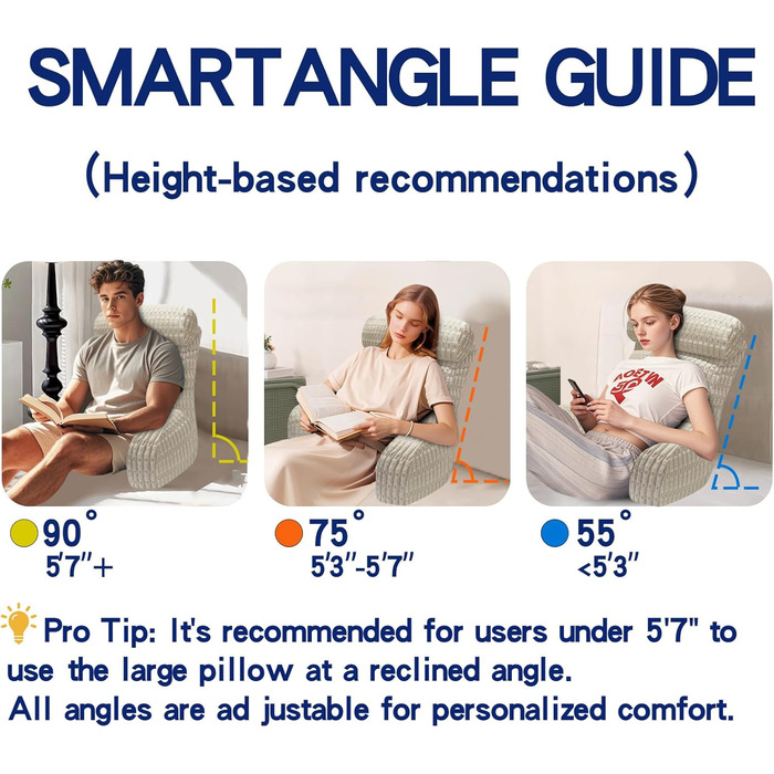 Тінунія Корінь для тіла з підголовником та подушкою для спини, для читання/роботи/перегляду/ігор/відпочинку (Бежевий)