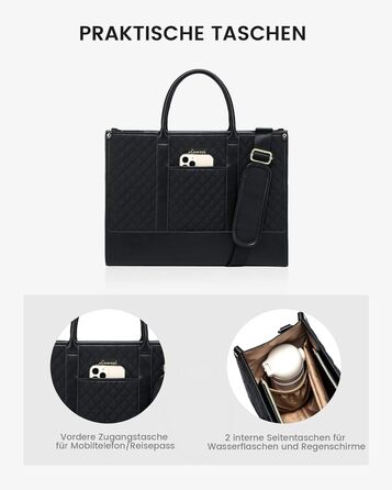 LOVEVOOK Сумка для ноутбука 15.6 дюймів, водонепроникна, для жінок, чорна, велика, ділова, шкіряна, для роботи, навчання, офісу, універсітету