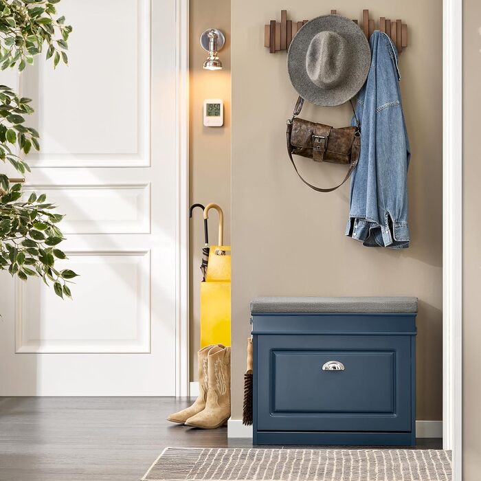 Полка для взуття SoBuy з сидінням та місцем для зберігання, вузька, 60x51x24 см, FSR82-K-HG (Короткий, Синій)