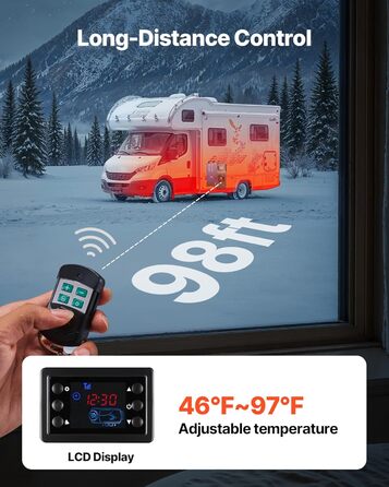 Дизельний опалювач VEVOR 8 кВт, 12/24 В, портативний, з пульт. та LCD, 5л, для авто, вантажівок, кемперів, блакитний